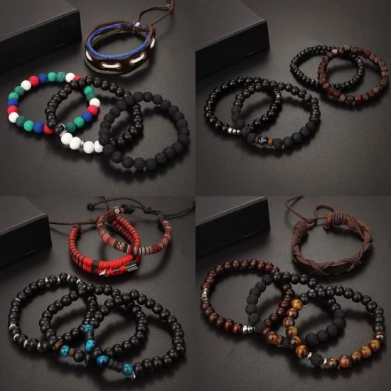 4 Sets Braided Leather Bracelets For Men Women Multilayered Viking Tribal Bracelets Beads Hemp Faux Leather Wristbands Punk Adjustable 4 Sets Braided Leather Bracelets For Men Women Multilayered Viking Tribal Bracelets Beads Hemp Faux Leather Wristbands Punk Adjustable